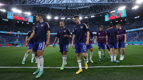 Members of the Russian team pictured before the Euro 2020 meeting with Belgium in St. Petersburg.