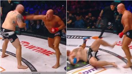 Fedor Emelianenko produced a crowd-pleasing KO in Moscow. © Twitter @BellatorMMA