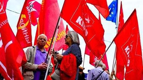 FILE PHOTO. A group of members of Russia's Communist Party (CPRF)