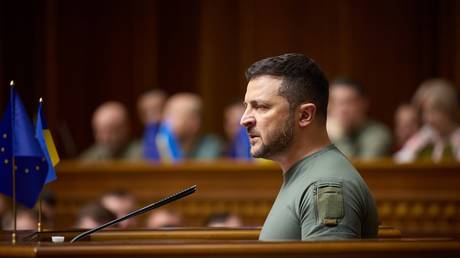 FILE PHOTO: Vladimir Zelensky attending a session of the Ukrainian parliament.