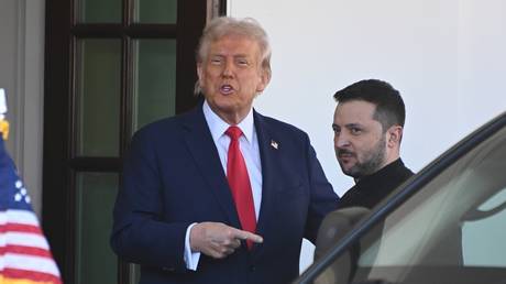 FILE PHOTO: US President Donald Trump greeting Ukrainian leader Vladimir Zelensky at the White House on February 28, 2025.